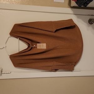 Brown Wide Neck Dolman Sleeve Sweater